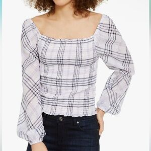 INC off shoulder plaid top large white and lavender plaid